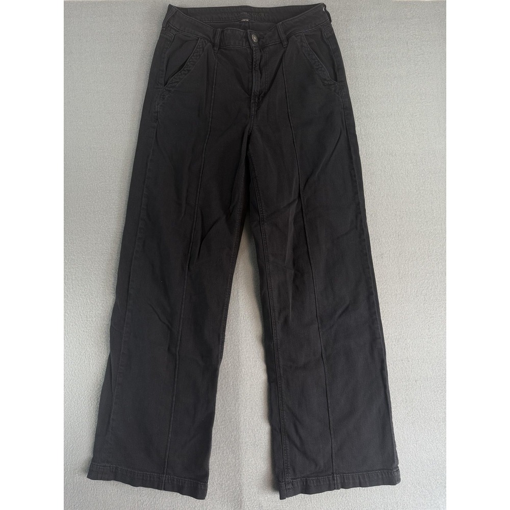 American Eagle Baggy Wide Leg Pants Womens 6 Black Denim Pleated Stretch
